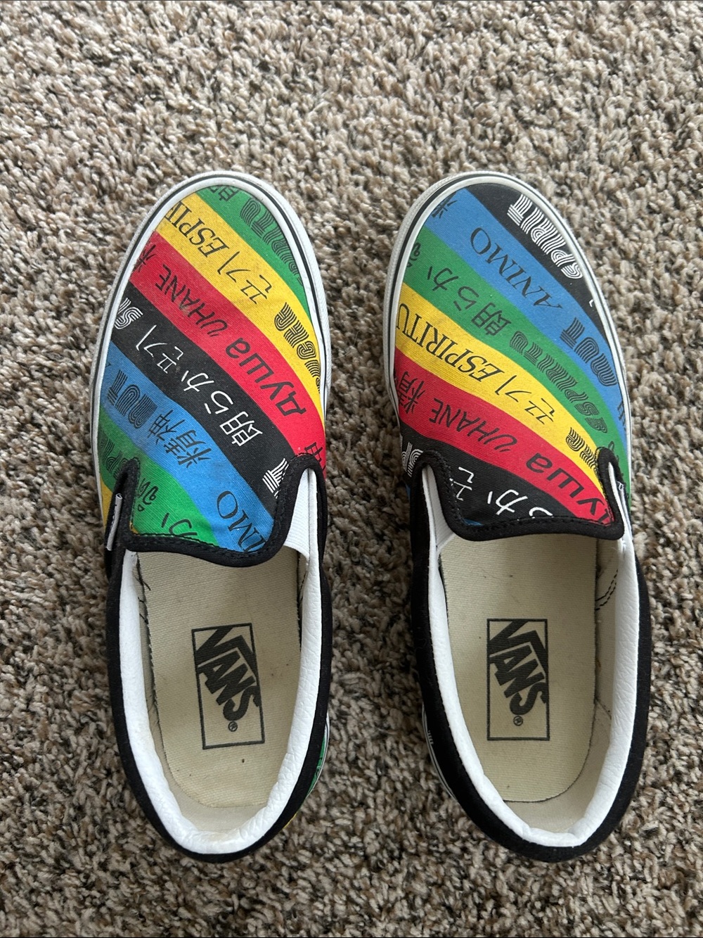 Vans women’s size 9 Slip-On Sneakers in Red, Yellow, Green & Blue